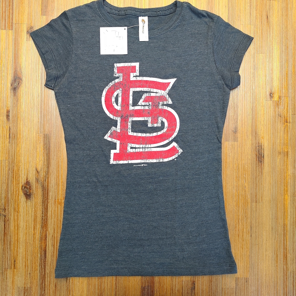 Women's Dark Gray Tee with Red STL Cardinals Logo NWT